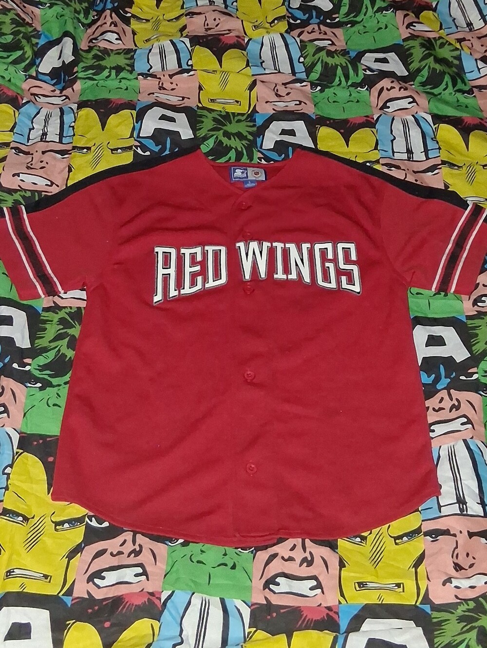 90s Starter Detroit Red Wings Authentic Sewn Baseball Jersey Vintage NHL Hockey